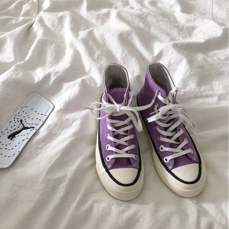 NO LOGO canvas high cut shoes plain colour shoelace tie kasut takde logo purple unisex converse type fancy casual sports Shopee Malaysia