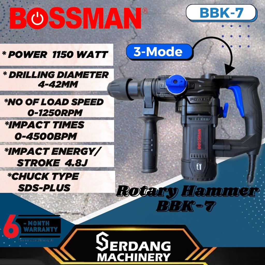 BOSSMAN Rotary Hammer 3 MODE - 1150W - BBK-7 - Expert Series - 12 ...