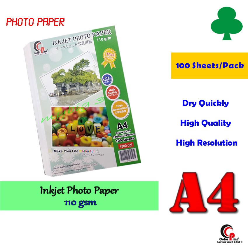 Inkjet Paper A4 110Ggsm Photo Quality (100 sheets) Shopee Malaysia