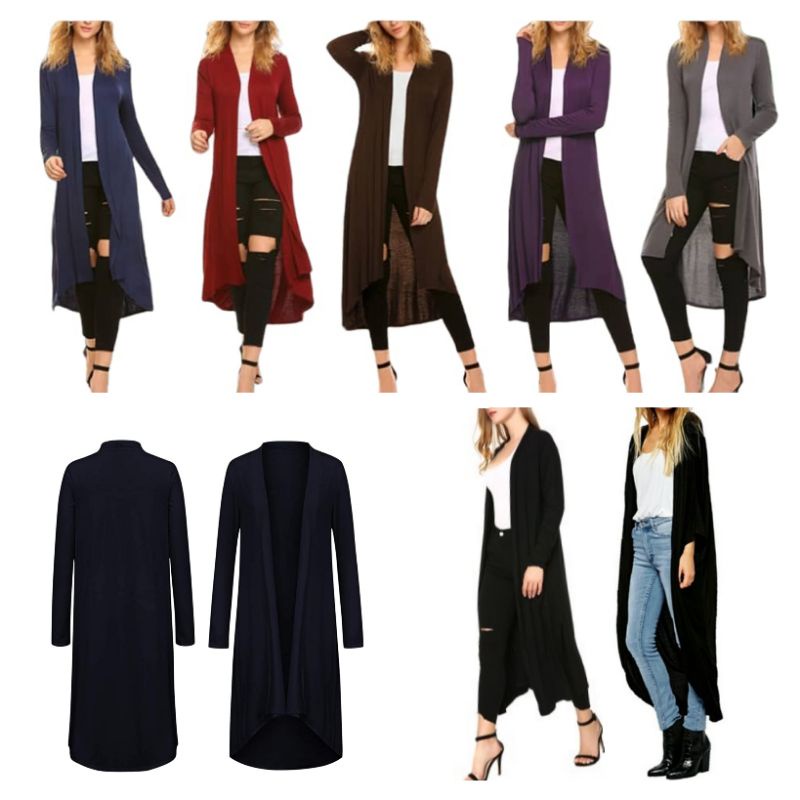 Women Casual Solid Color Long SLeeve Muslim Cardigan Kardigan Panjang Open Front Knee Long Cardigan Shopee Malaysia