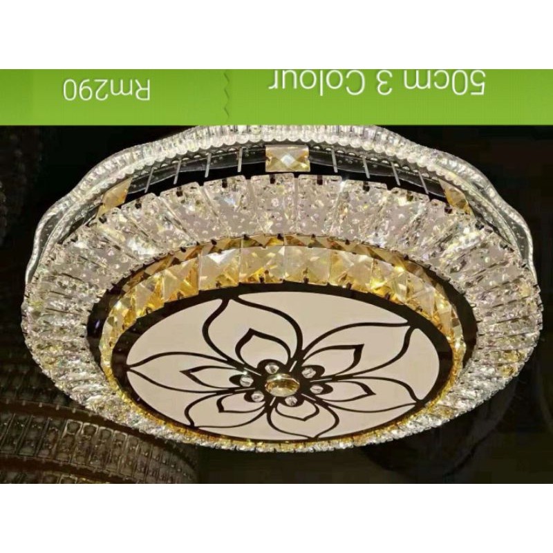 Malaysia Ready 50cm Crystal Ceiling Lamp 96w Led 3 Colour Tone Lampu