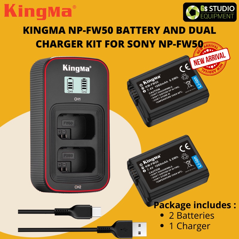 2x NP-FW50 Batteries + USB LCD Charger Kit For Sony Alpha A7R II A7S II A6500 RX10 IV