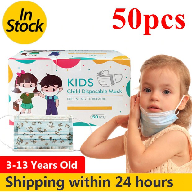 50pcs Children Face Mask Cartoon Printed soft skinfriendly Disposable