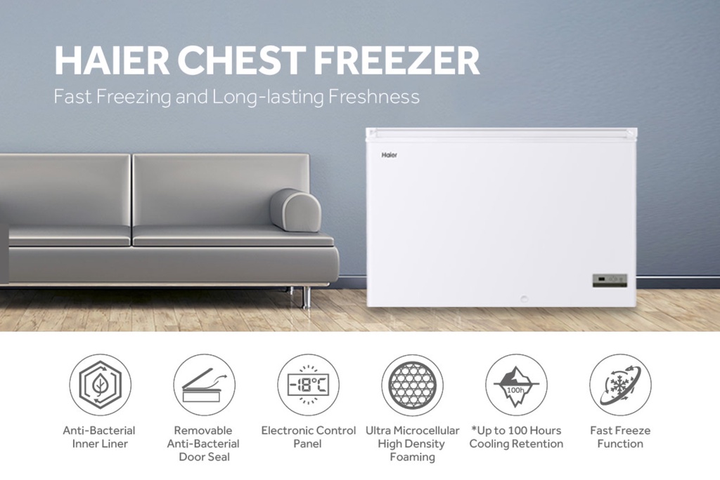 Haier Chest Freezer (251L) LED Lighting Refrigerant R600a Fast Freeze
