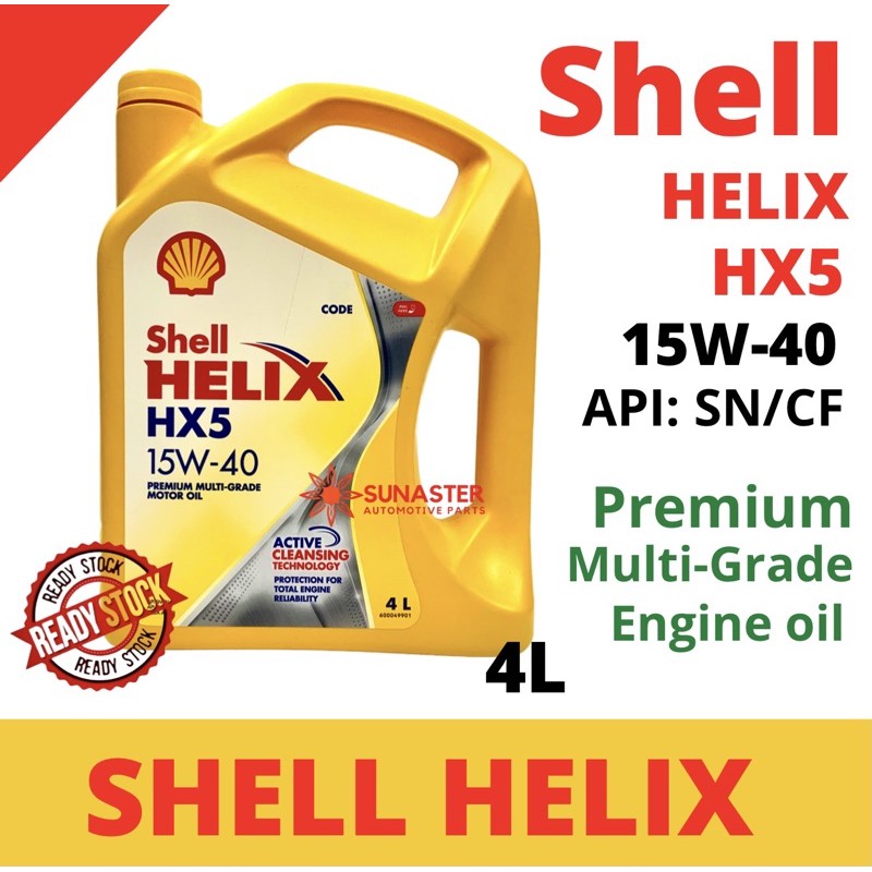 SHELL HELIX HX5 15W-40 SN PLUS 4L Premium Multi Grade Engine Oil Minyak ...