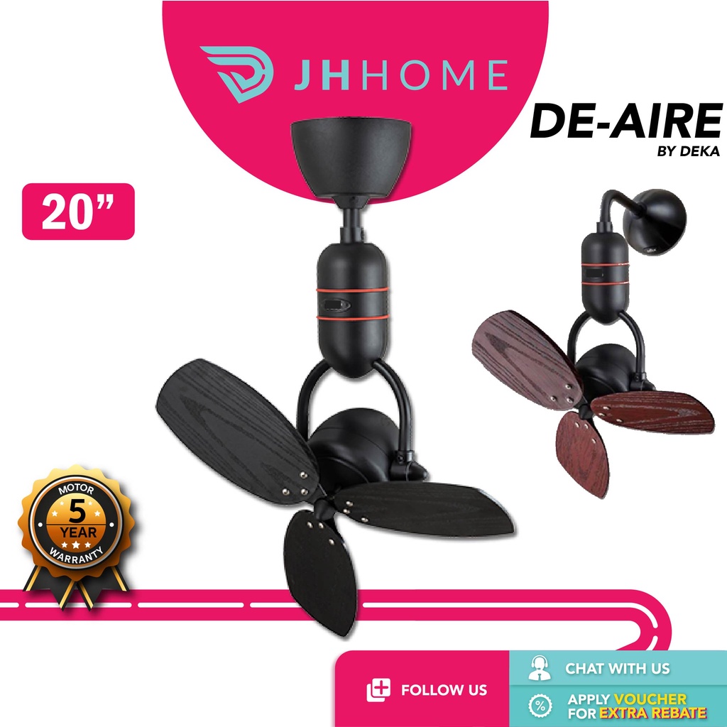 DeAire Deka 20" Dc Motor Wall Fan And Ceiling Fan Dual Mounting Remote