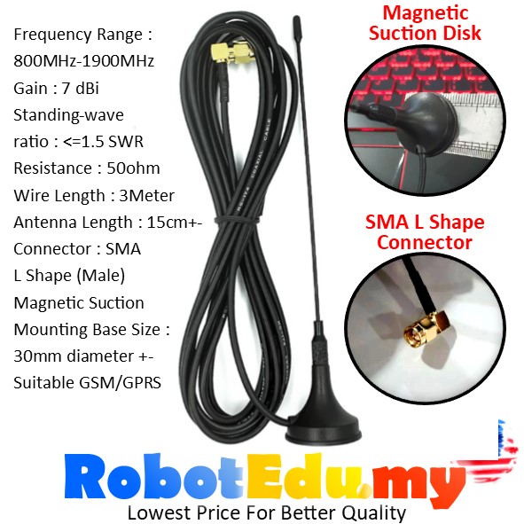 800MHz-1900MHz GSM GPRS 3G 4G External Extend 3 Meter Long Wire Magnetic Magnet Suction Disk Base Antenna SMA Connector