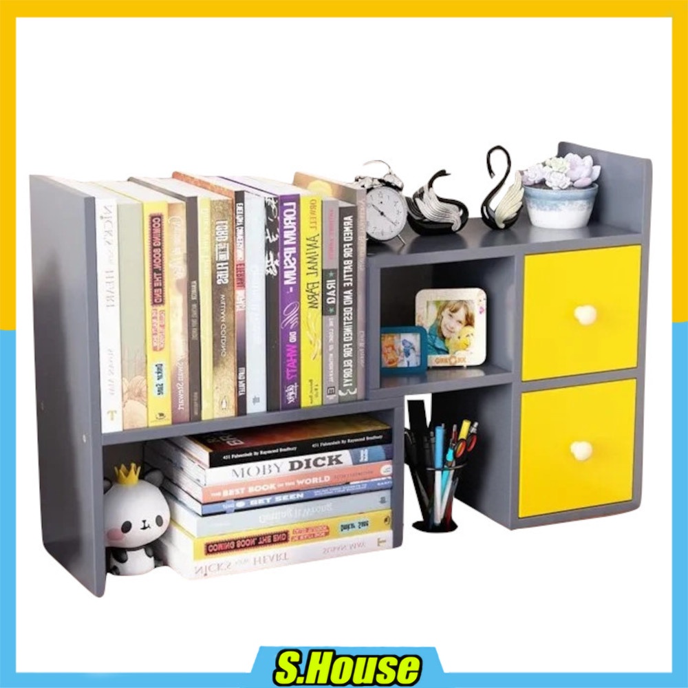 Study Book Shelf Table Desk Organizer Rack Storage Drawer Bookcase Rak ...