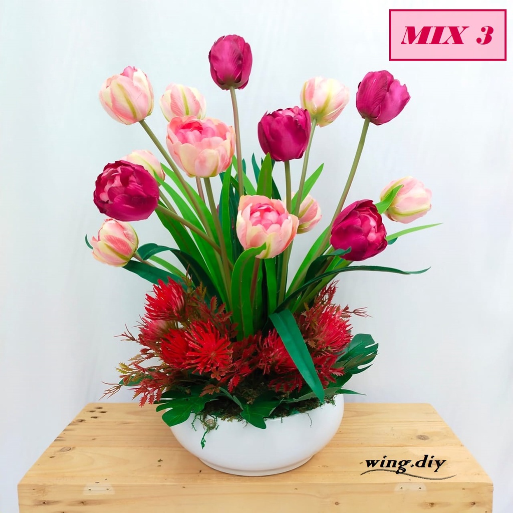 ARTIFICIAL TULIP FLOWER SET WITH MELAMINE POT / TULIPS / GUBAHAN SIAP ...