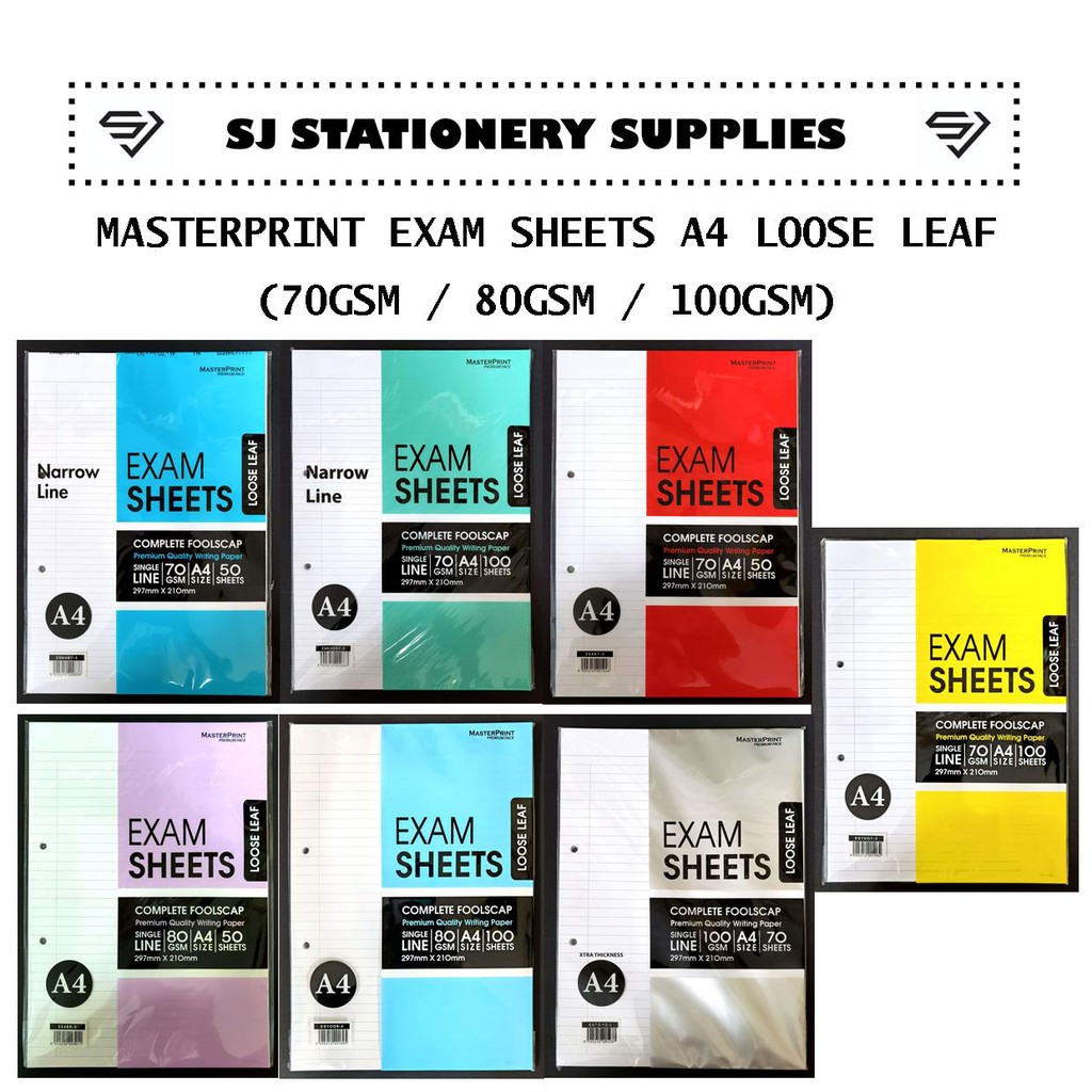 MASTERPRINT EXAM SHEETS A4 70GMS/80GMS/100GMS (LOOSE LEAF) | Shopee ...