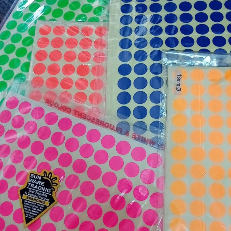 13mm diameter READY STOCK Colour Self Adhesive Label Sticker (10sheet ...