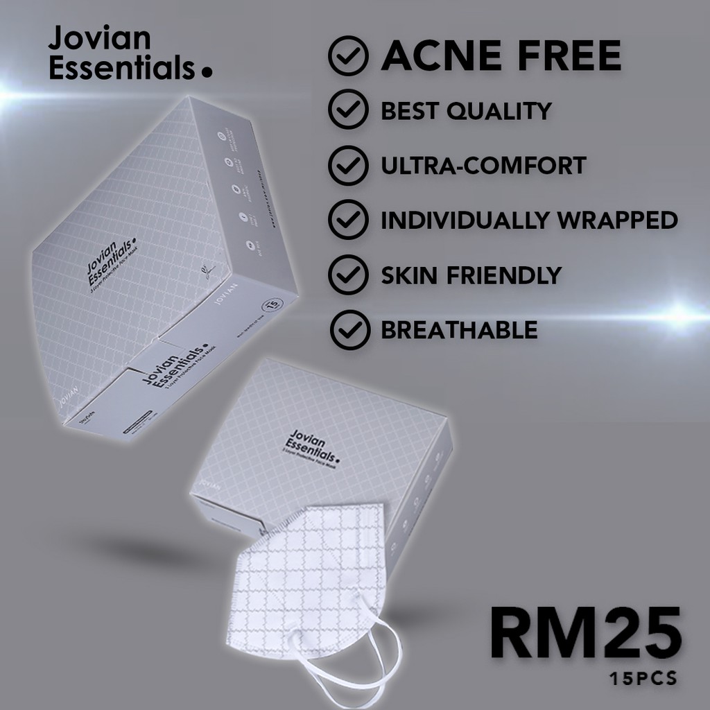 Jovian 3Ply Mask Hybrid White Monogram EL Shopee Malaysia