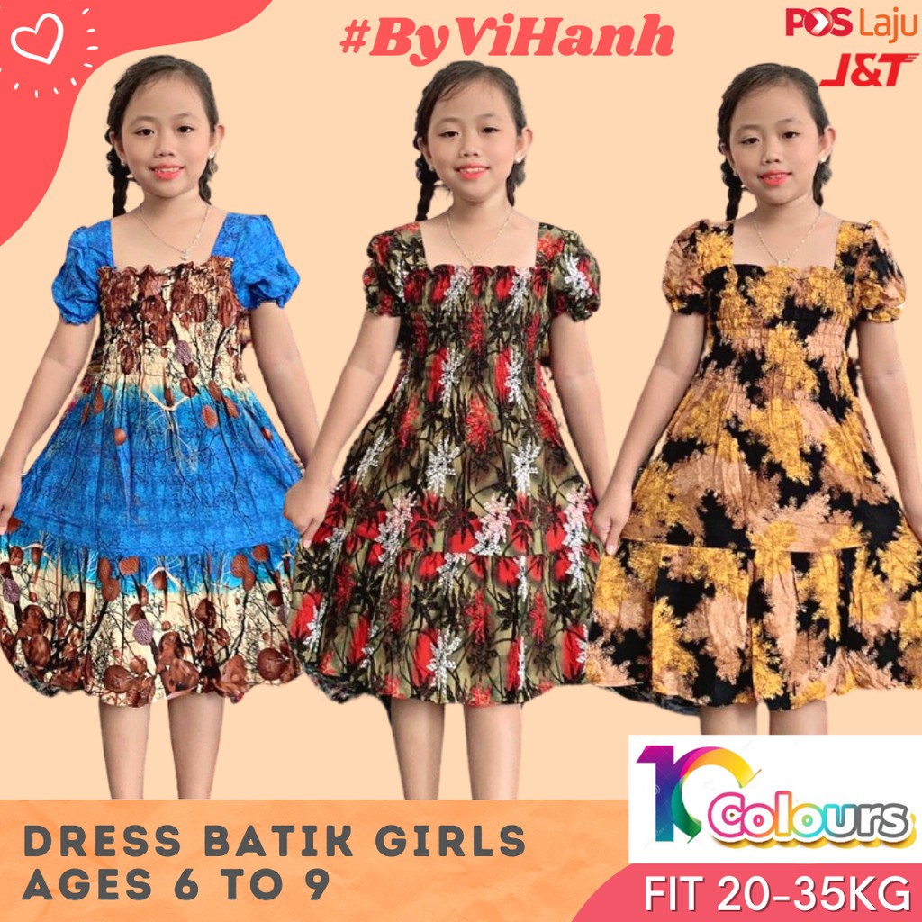 Dress Batik Viral Girls Age 6 to 9 Fit 20 to 38kg Elastic