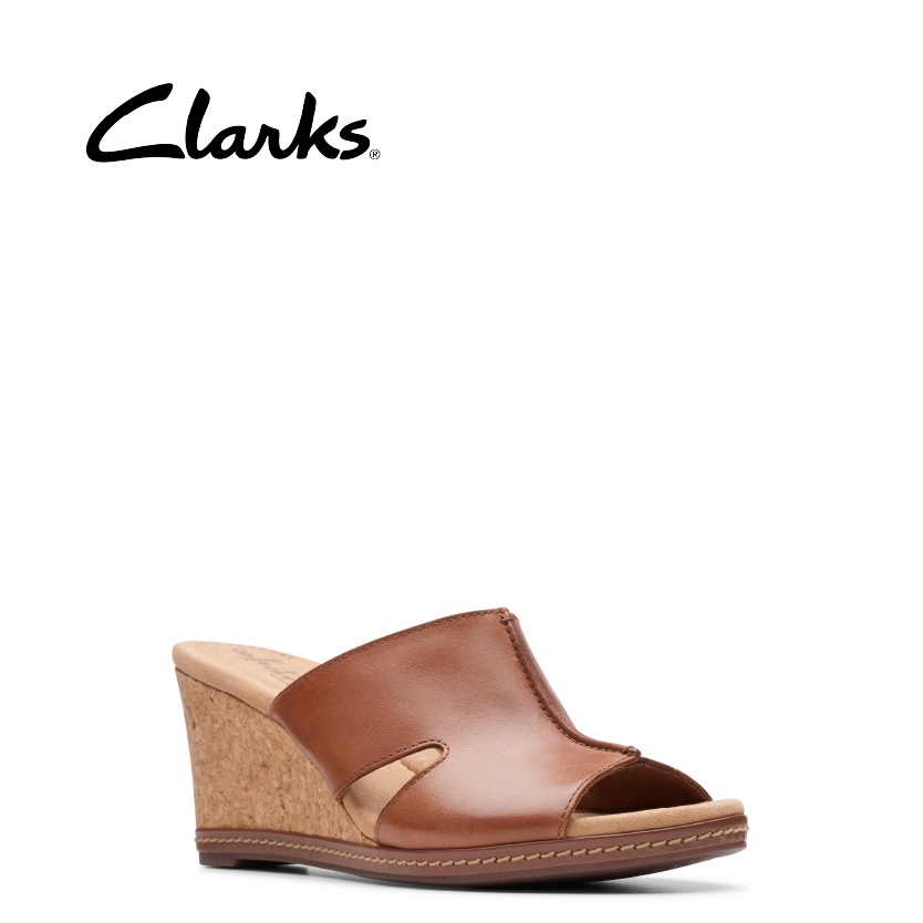 CLARKS Women s Lafley Mio Dark Tan Leather Wedges Shopee Malaysia