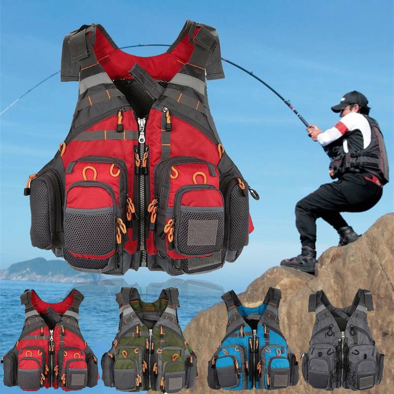 Adult Adjustable Fishing Life Jacket Outdoor Sports Breathable Fishing Vest