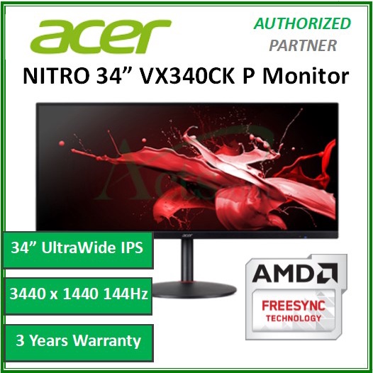 Acer Nitro Vx0 Xv340ck Pbmiipphzx 34 Ips 1ms 144hz Gaming Monitor Qhd