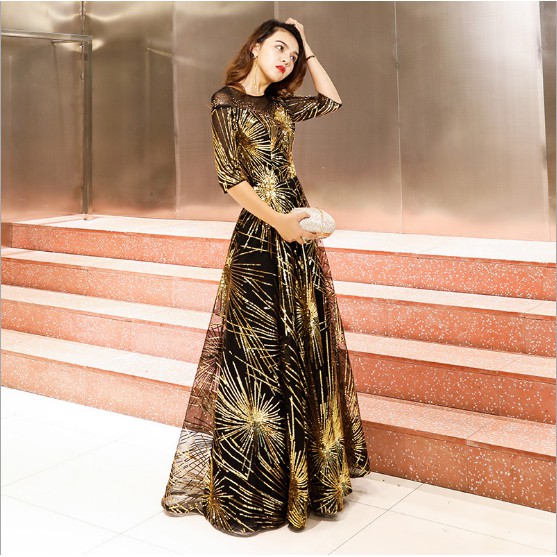 Gold dinner hot sale dress