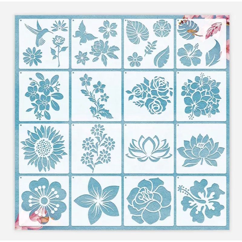 T22. (16DESIGNS) FLOWERS TEMPLATE STENCIL DRAWING | Shopee Malaysia