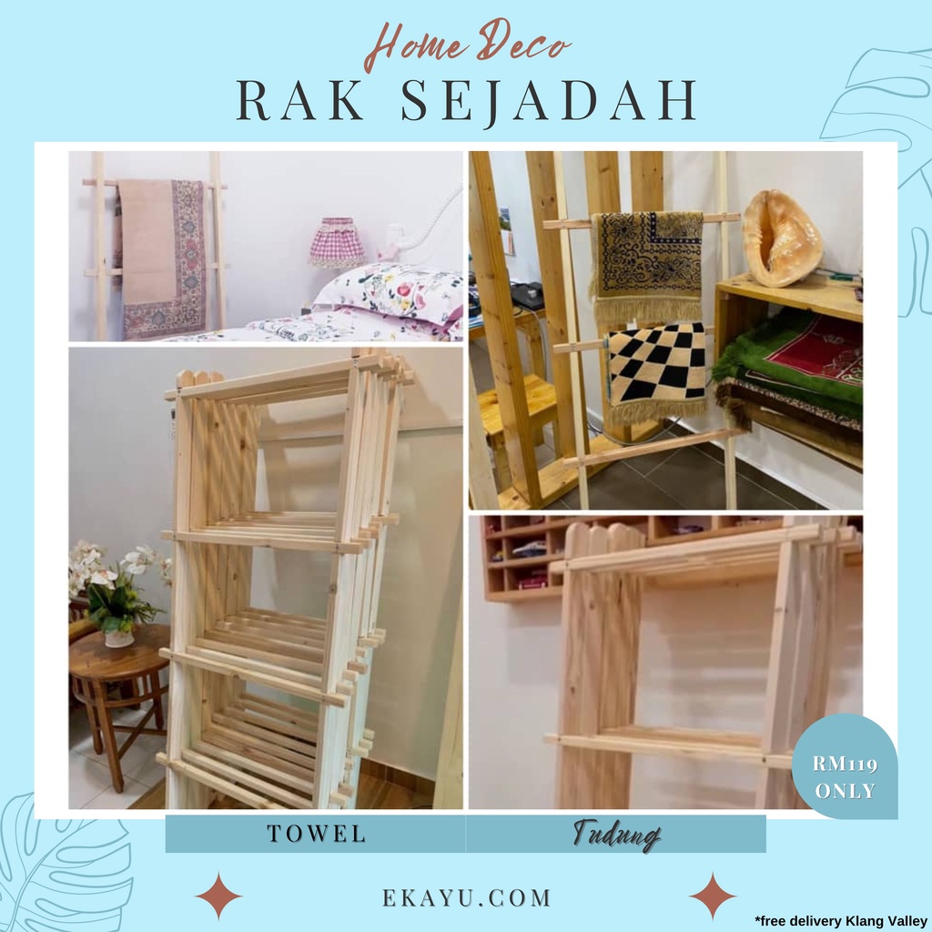 HOME DECO RAK SEJADAH GANTUNG TOWEL LADDER KAYU PINE | Shopee Malaysia