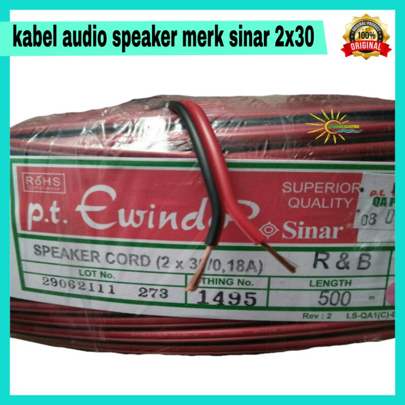 Audio speaker Cable 2x30/0.18 A Brand sinar PT Ewindo (per 100M