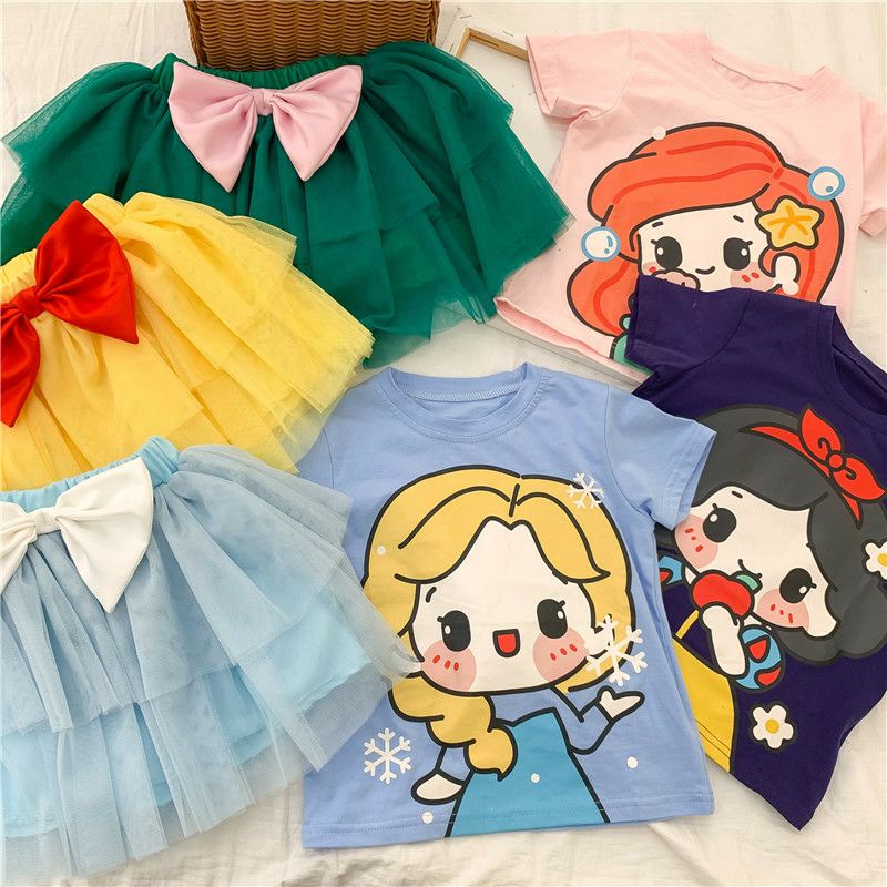 1019 A B Frozen Elsa Girls Shirt Suit Skirt Piece Clothes Baby Fashionable Cartoon Short SleeveTT shirt Tulle Skirt Shopee Malaysia