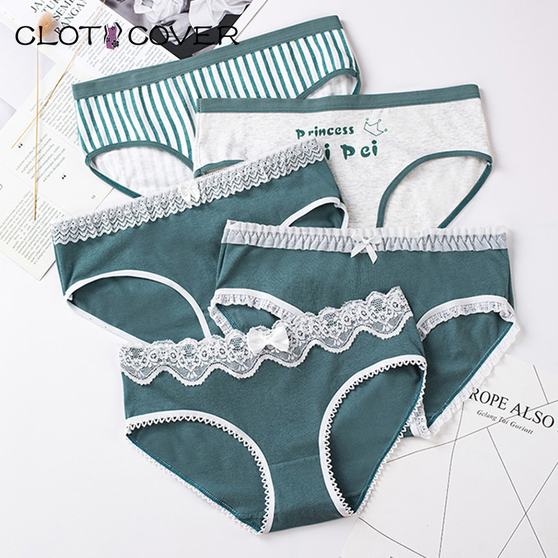 Ready Stock Pure Cotton Women Dark Green Multi Style Middle Waist Underwear  Girl's Panties