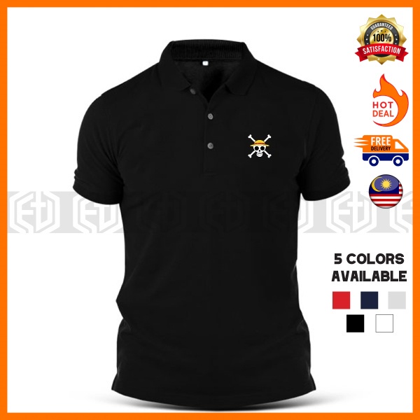 0ne P|ec3 Tengkorak Skull Skeleton Casual Kolar Polo T Shirt Embroidery ...