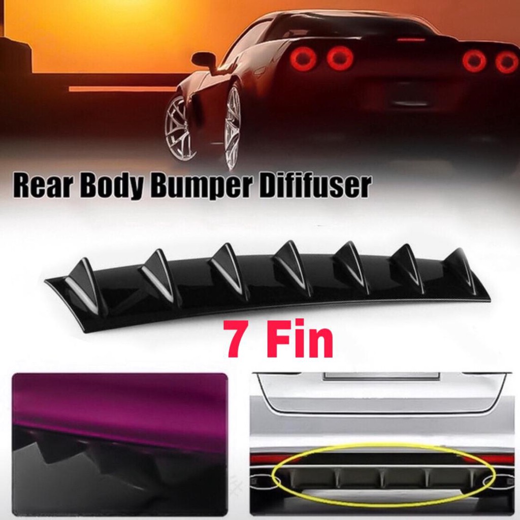 Shark Fin 7 Wing Rear Bumper Lip Diffuser – Gloss Black ABS – Universal Fit, Self-Adhesive – ECCPP