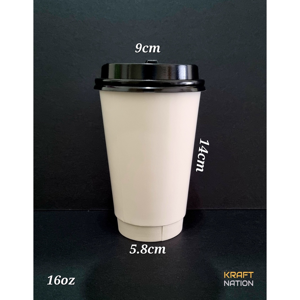 [Premium] 50PCS 8/10/12/16oz 250/300/360/500ml Brown/White Double Wall ...