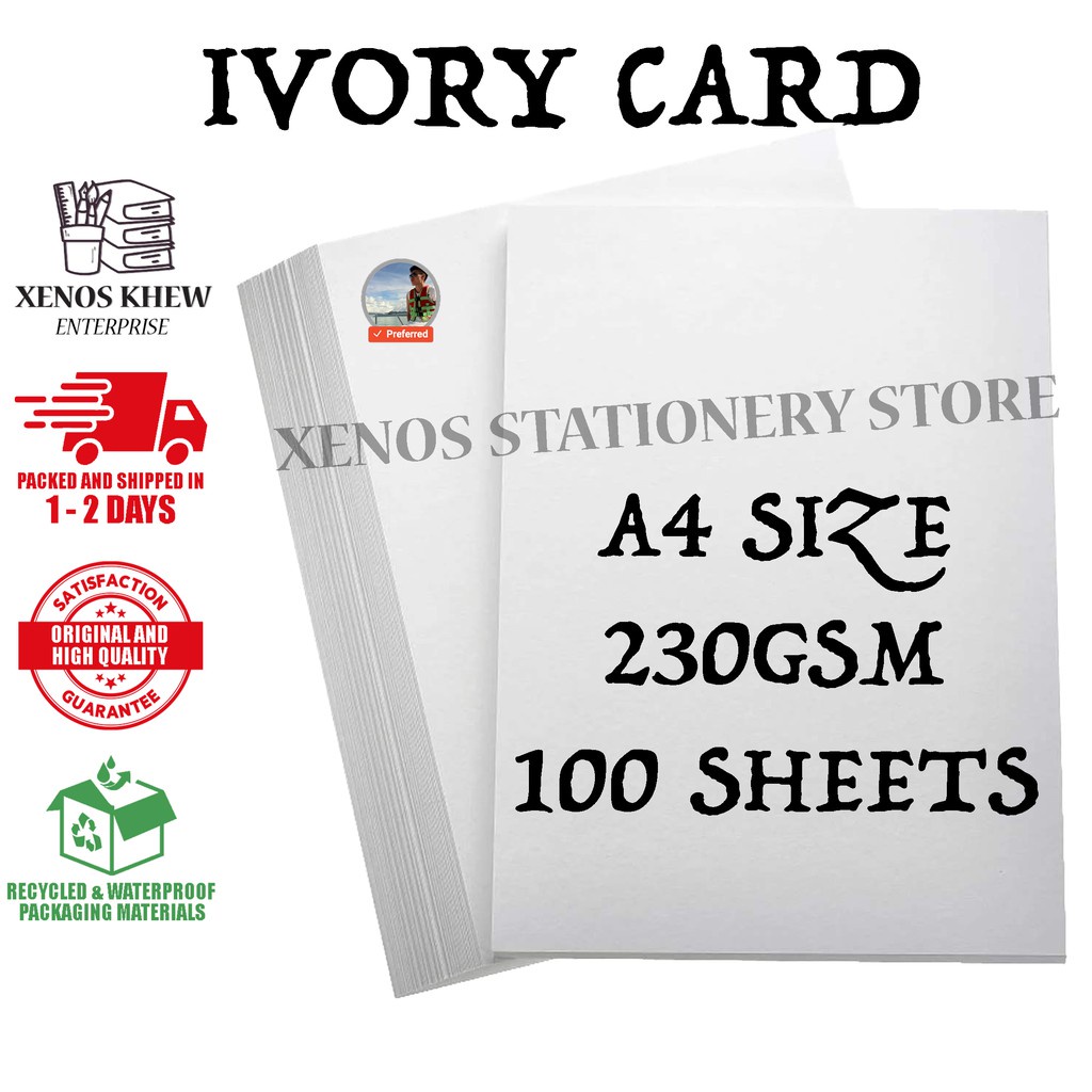 A4 IVORY CARD | 100PCS | 230GSM \ 180GSM | WHITE (READY STOCK) | Shopee ...