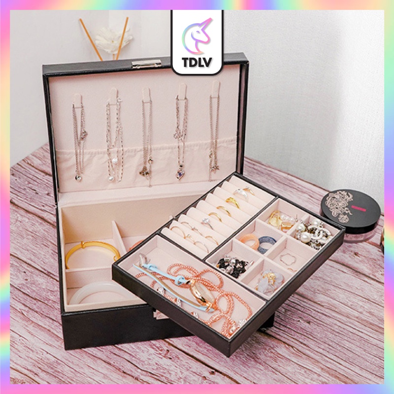 TDLV Double Layer Accessory Organizer Box Leather Watch Jewelry Box With Lock Jewelry Box Velvet ...