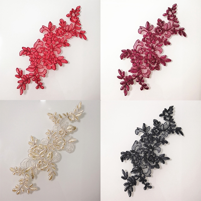 1 Paire DIY Mari&eacute;e Dentelle Applique Florale Mariage &agrave; Cordon Motif Dentelle EBa