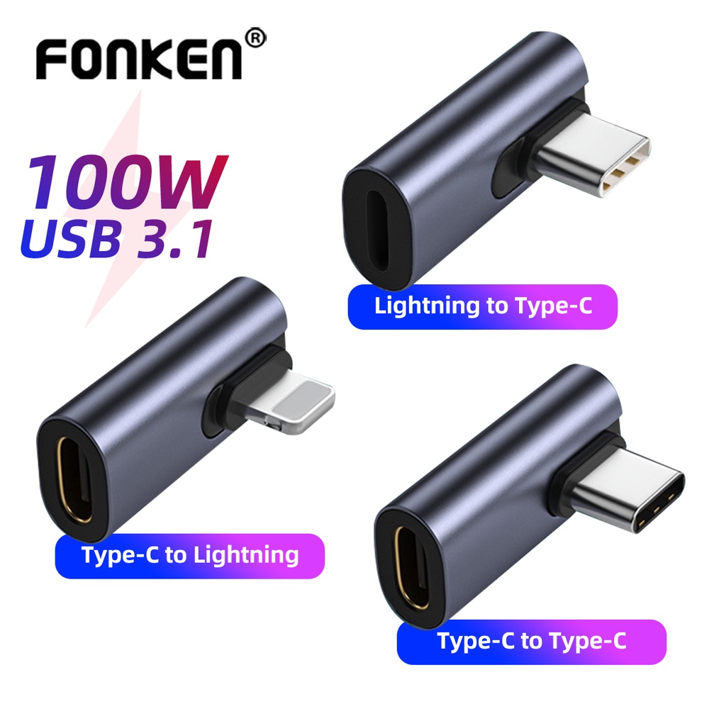 Fonken Elbow Type C Adapter 8-Pin to Type C Converter Adapter For i ...