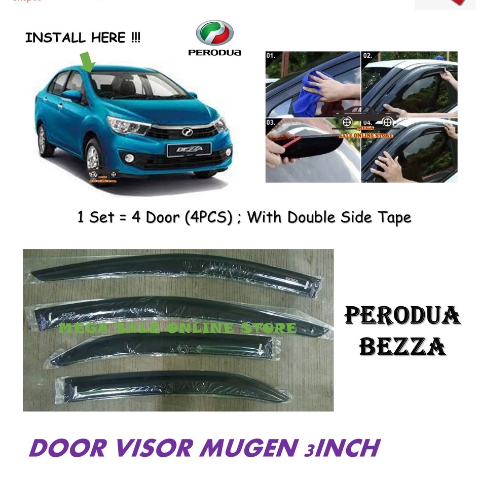 PERODUA BEZZA DOOR VISOR MUGEN 3 INCH | Shopee Malaysia
