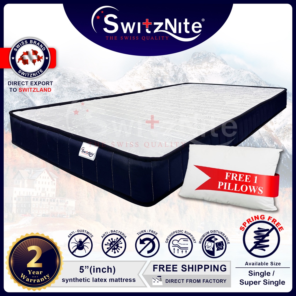 Switznite Synthetic Latex Single Super Single 5 Inch Mattress Tilam No Springs Mattresses