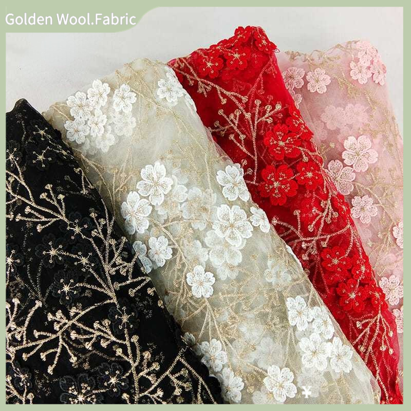 2022 new mesh gold thread embroidery lace fabric threedimensional mesh