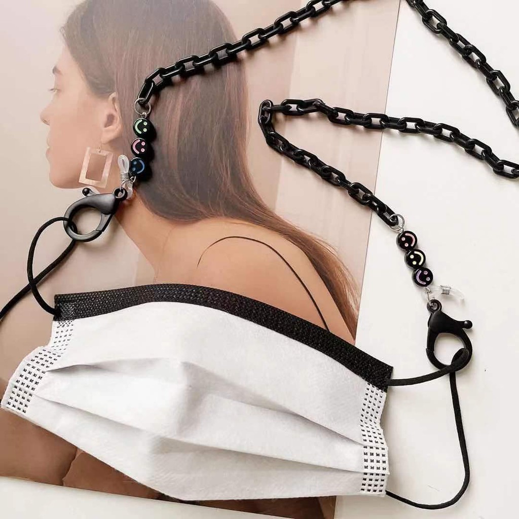 New Style Black Smiley Face Acrylic Lanyard Mask Chain Glasses Chain ...