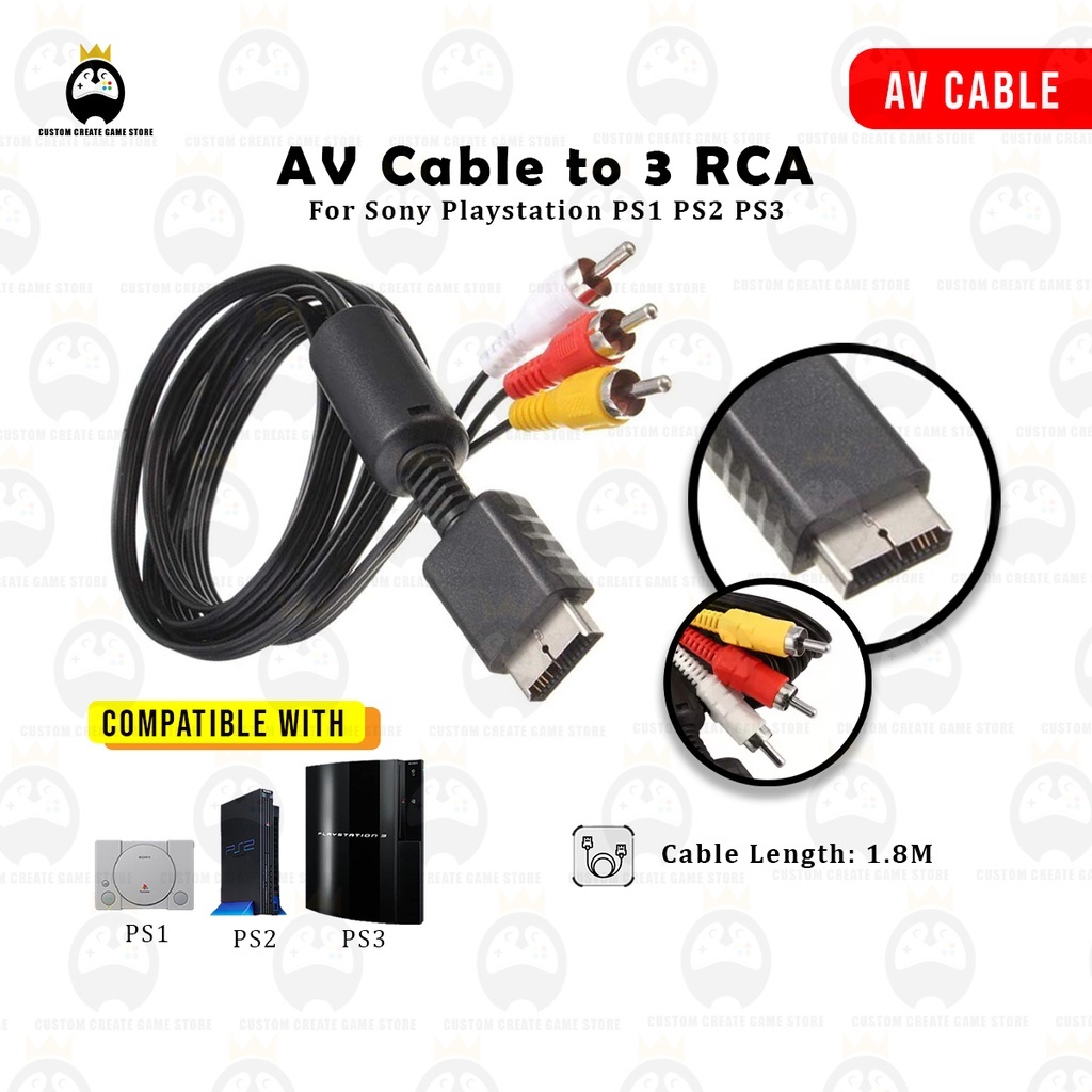 Multi-Out AV Cable For Sony PlayStation PS1, PS2, PS3 - 3 RCA Flat Cable (Video/Audio)
