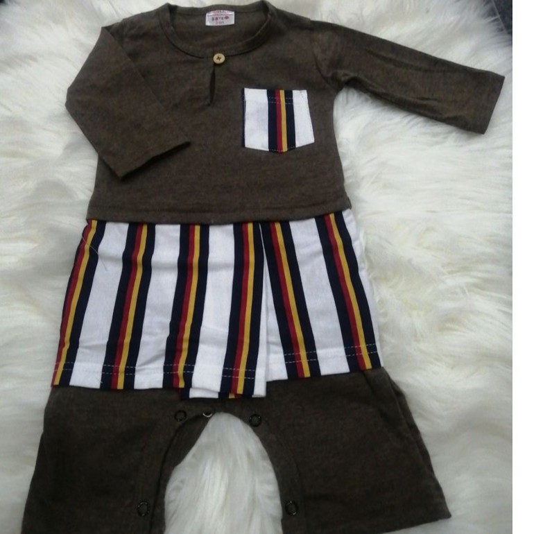 (Ready Stock) Romper Baju Melayu Baby 0-12M (Dark Olive Sampin Stripe ...