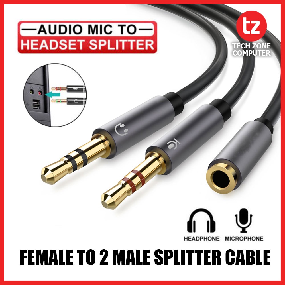3.5mm Stereo Audio Y Splitter Cable - Female To Dual Male Adapter For Headset Mic (3ft)