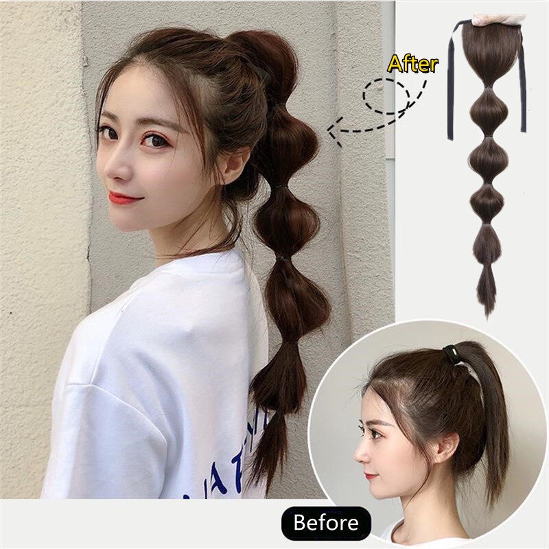 Wig bubble wig ponytail female laceup double lantern high ponytail