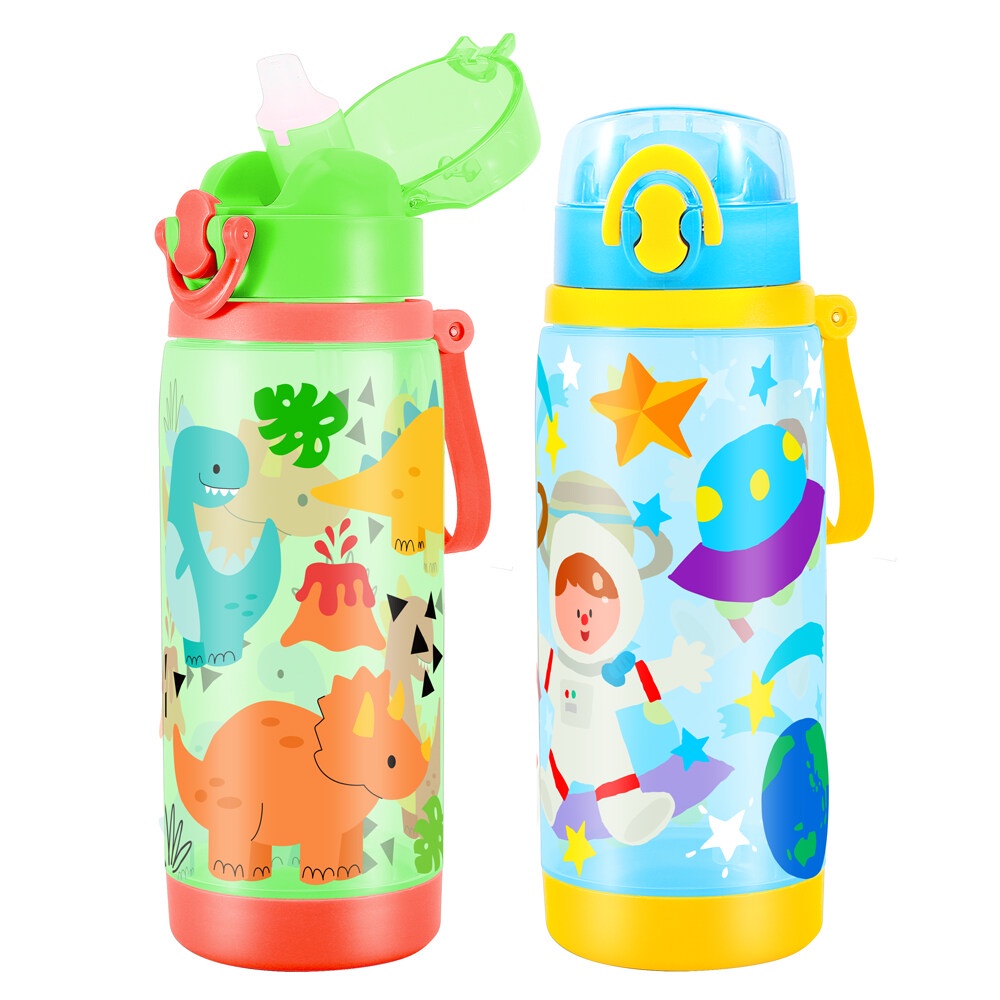 Home Tune Cute Dinosaur Water Bottle For Kids - 23oz BPA-Free Tritan, Leak Proof Flip Top, Easy Carry Handle