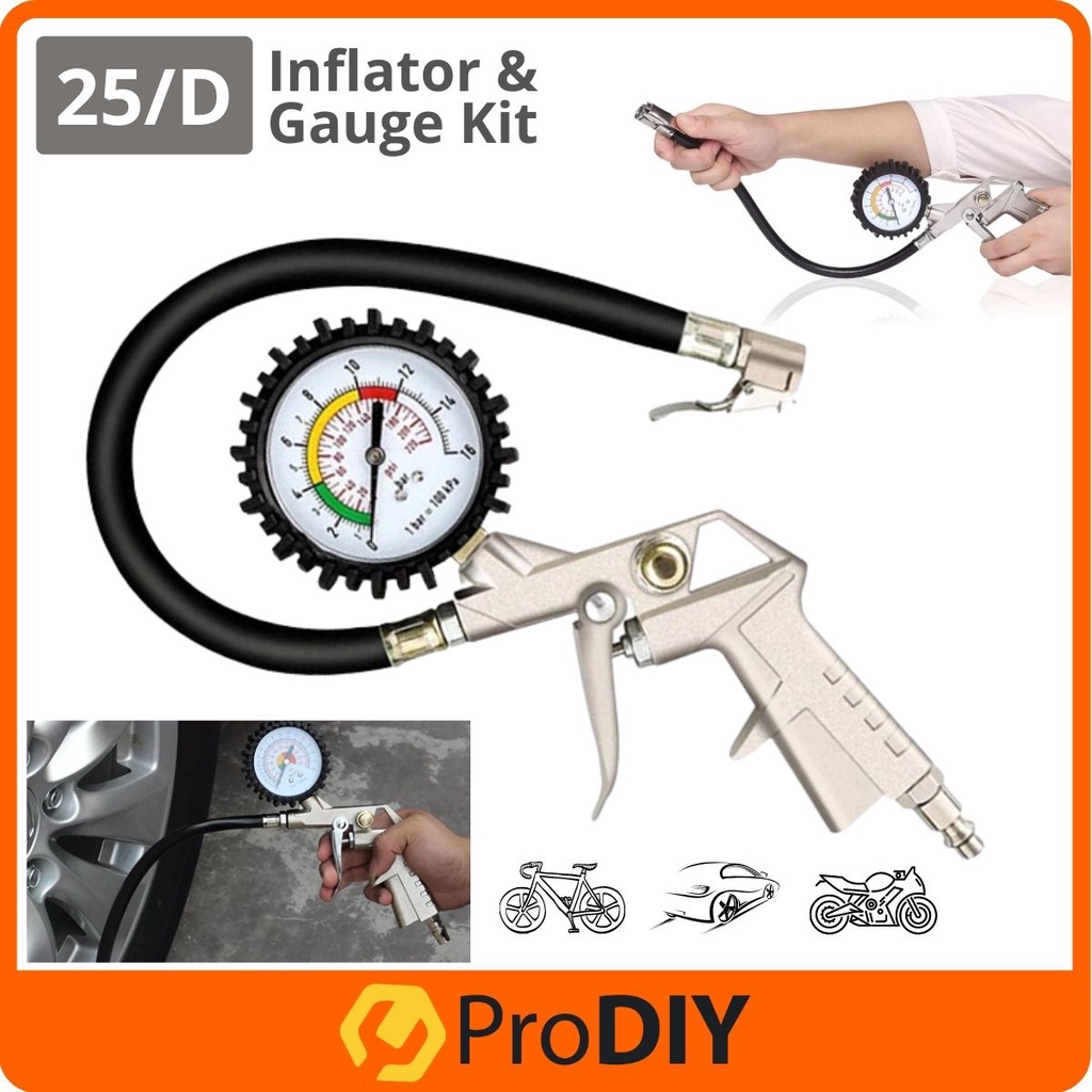 View of 25/D Portable Car Tire Inflator Air Pump & Gauge Kit Air Pressure ...