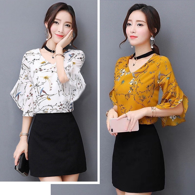 Women's Korean Style Floral Printed Chiffon Shirt – Kawaiifashion