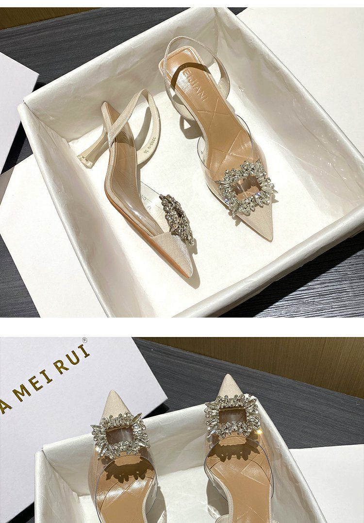 RAYA Heels Pointed High Heels Square Buckle Rhinestone Stiletto Classy ...