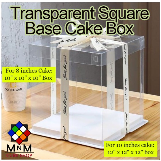 Transparent Square Base Cake Box (for 8 inches cake / for 10" inches