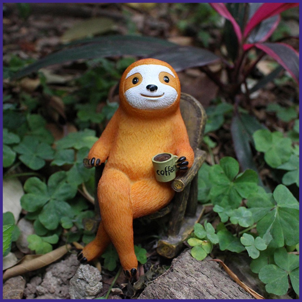 Resin Rocking Chair Sloth Ornament Sloth Garden Statue Drinking Coffee ...