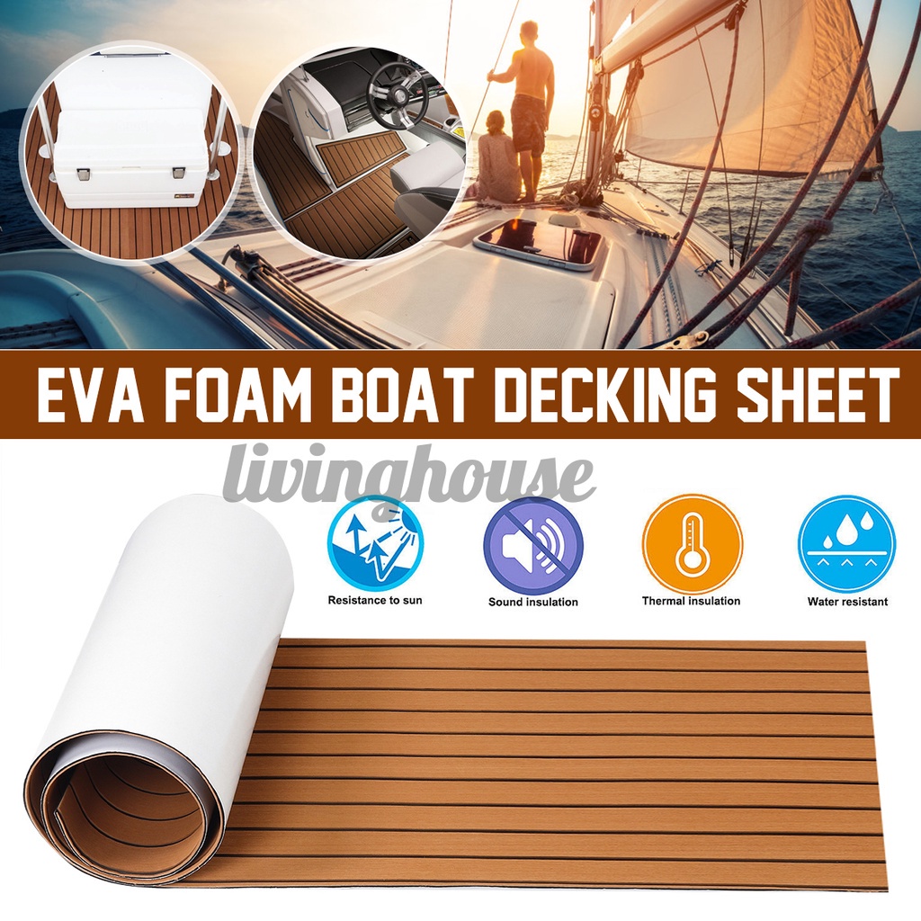 SenMore Boat Flooring Teak EVA Foam Faux Self Adhesive Non-Slip Teak Decorative Board, Used for Yacht Kayak Sailing RV Marine Floor Mat, 240x90cm