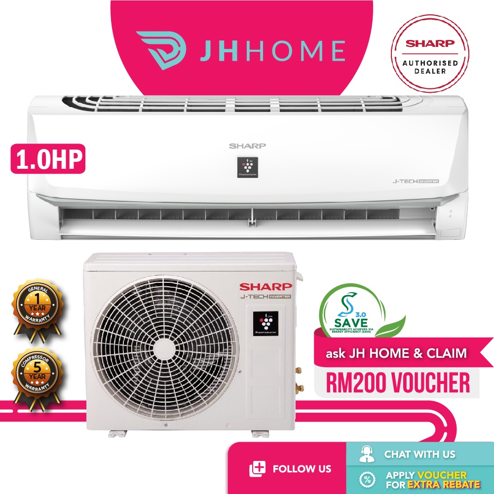 Sharp Japan 1.0HP R32 J-Tech Inverter Plasmacluster Air Cond AHXP10WMD ...