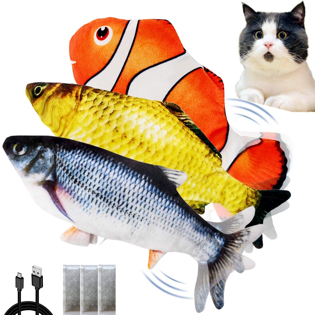 Electric Mobile Fish Cat Toy Simulation Bouncing Fish Catnip Toy ...